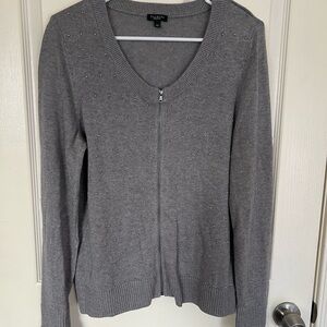 Talbots Gray V-Neck Sweater with Stud Accents Cotton Blend